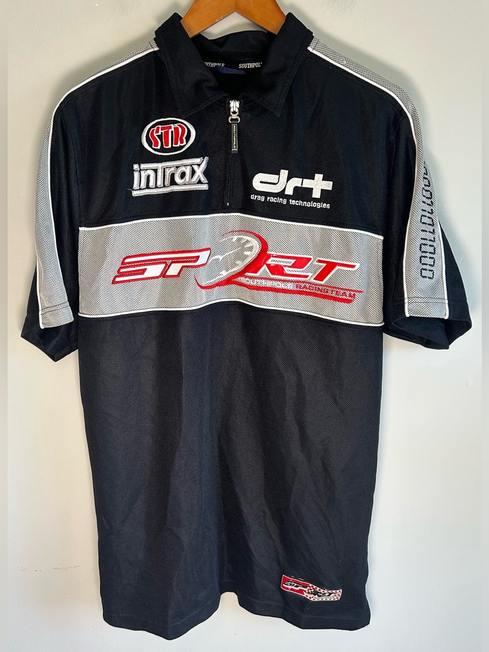 Vintage Y2K SouthPole Sport Drag Racing Team Mesh Polo Shirt Size S Oversized